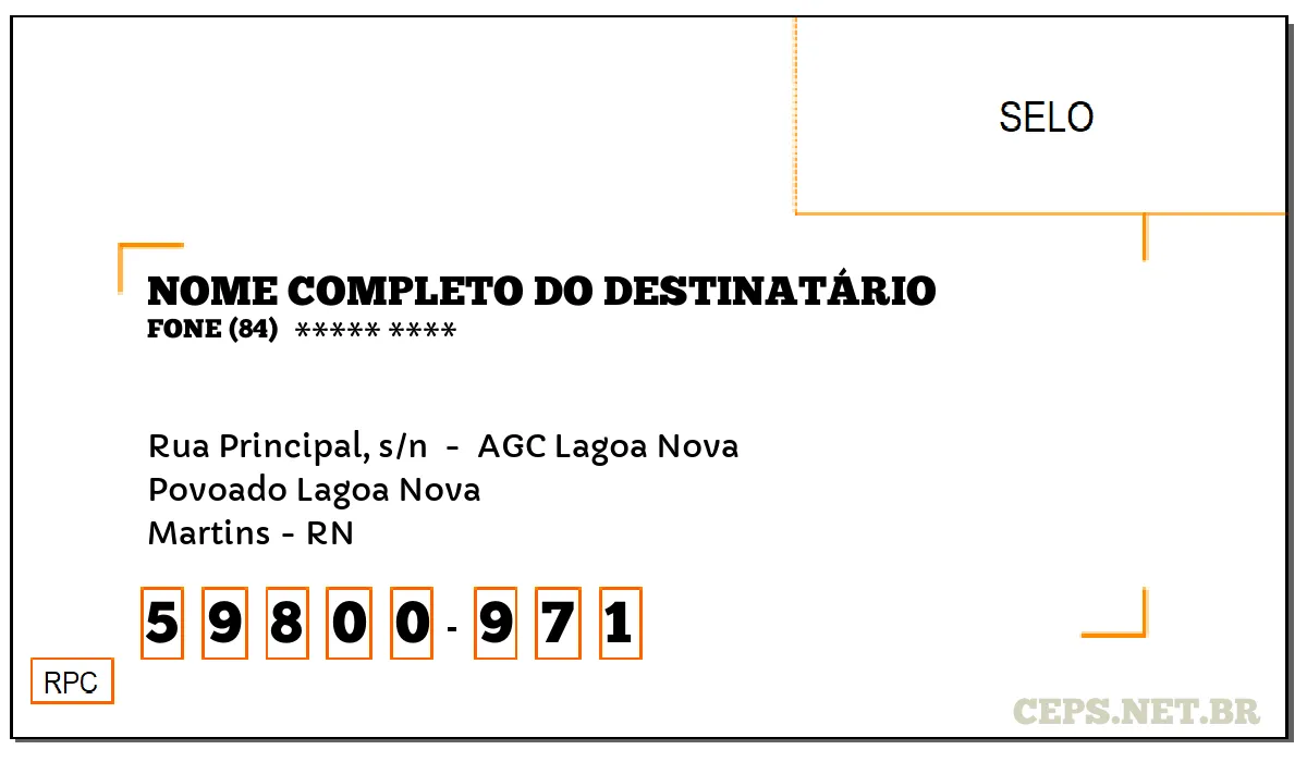 CEP MARTINS - RN, DDD 84, CEP 59800971, RUA PRINCIPAL, S/N , BAIRRO POVOADO LAGOA NOVA.