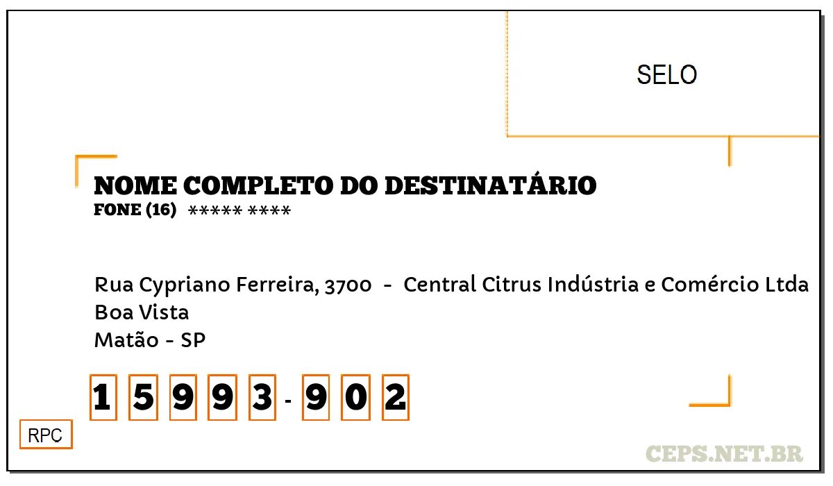 CEP MATÃO - SP, DDD 16, CEP 15993902, RUA CYPRIANO FERREIRA, 3700 , BAIRRO BOA VISTA.