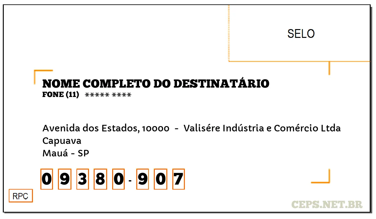 CEP MAUÁ - SP, DDD 11, CEP 09380907, AVENIDA DOS ESTADOS, 10000 , BAIRRO CAPUAVA.