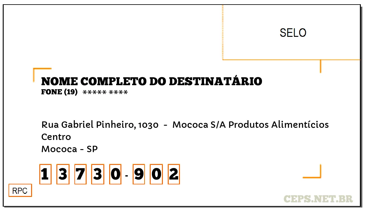 CEP MOCOCA - SP, DDD 19, CEP 13730902, RUA GABRIEL PINHEIRO, 1030 , BAIRRO CENTRO.