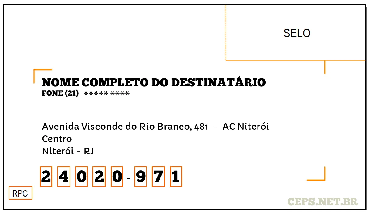 CEP NITERÓI - RJ, DDD 21, CEP 24020971, AVENIDA VISCONDE DO RIO BRANCO, 481 , BAIRRO CENTRO.