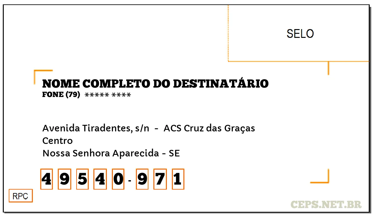 CEP NOSSA SENHORA APARECIDA - SE, DDD 79, CEP 49540971, AVENIDA TIRADENTES, S/N , BAIRRO CENTRO.