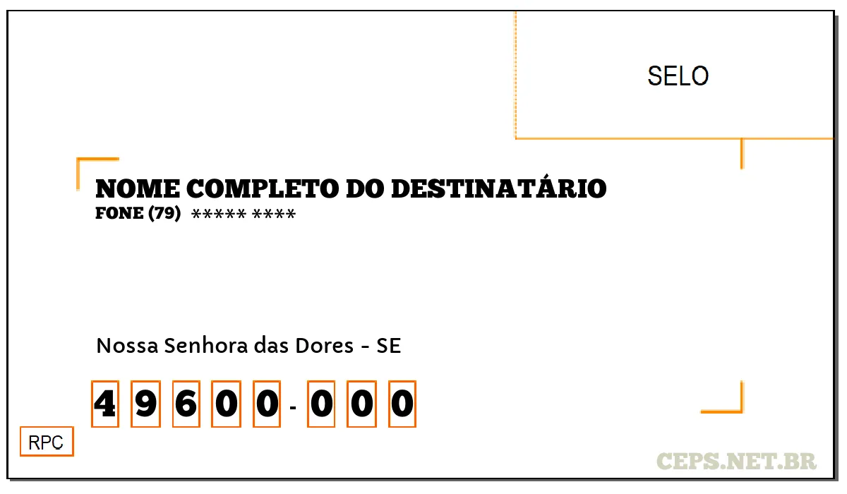 CEP NOSSA SENHORA DAS DORES - SE, DDD 79, CEP 49600000, , BAIRRO .