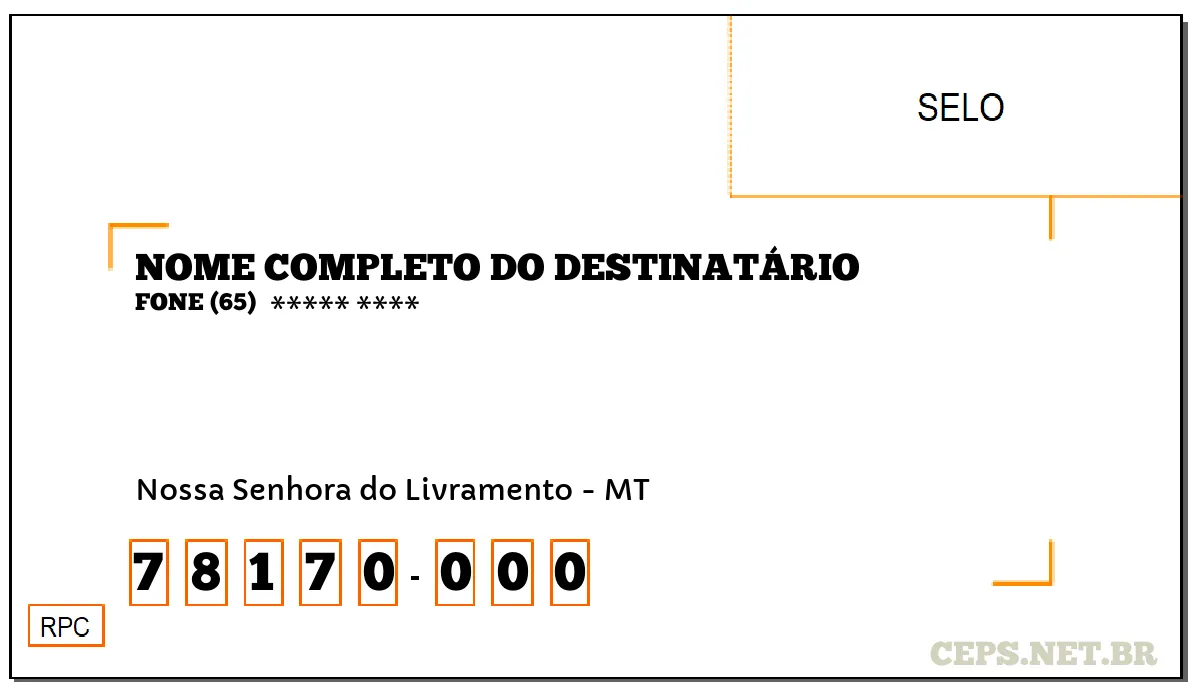 CEP NOSSA SENHORA DO LIVRAMENTO - MT, DDD 65, CEP 78170000, , BAIRRO .