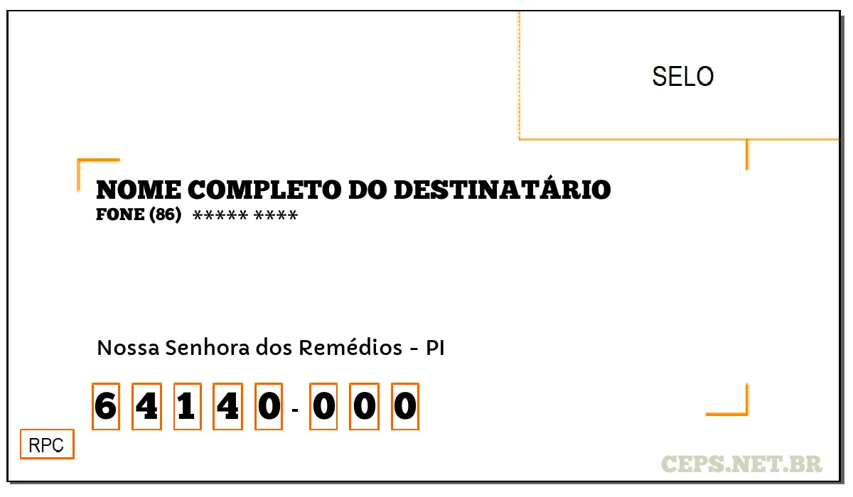 CEP NOSSA SENHORA DOS REMÉDIOS - PI, DDD 86, CEP 64140000, , BAIRRO .