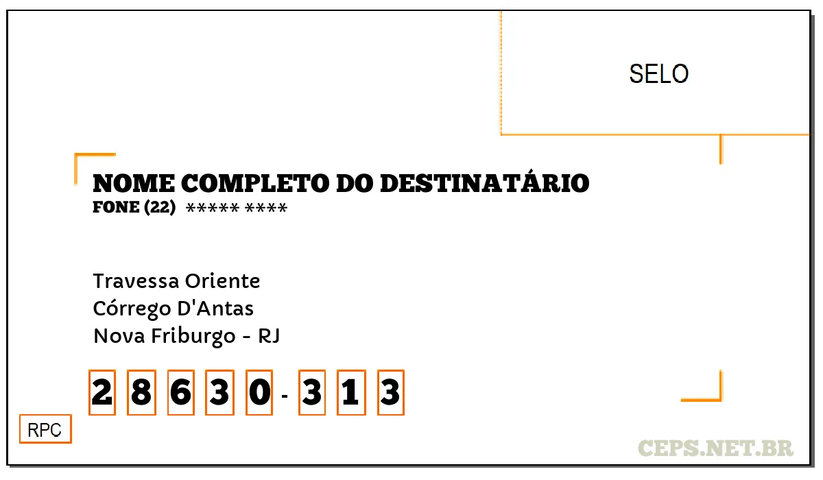 CEP NOVA FRIBURGO - RJ, DDD 22, CEP 28630313, TRAVESSA ORIENTE, BAIRRO CÓRREGO D'ANTAS.