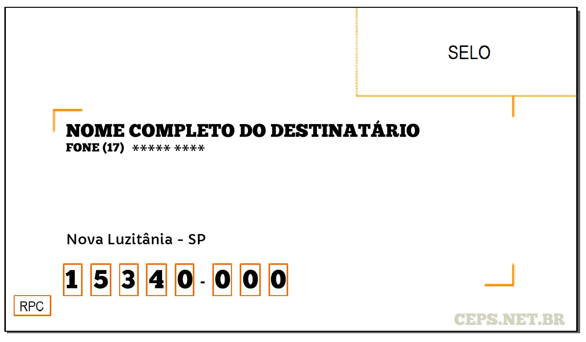 CEP NOVA LUZITÂNIA - SP, DDD 17, CEP 15340000, , BAIRRO .