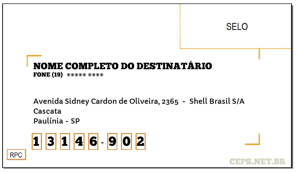 CEP PAULÍNIA - SP, DDD 19, CEP 13146902, AVENIDA SIDNEY CARDON DE OLIVEIRA, 2365 , BAIRRO CASCATA.