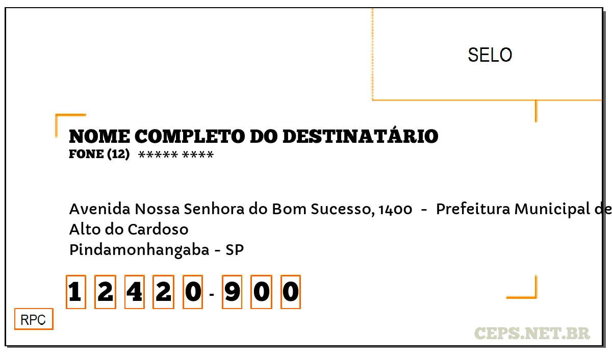 CEP PINDAMONHANGABA - SP, DDD 12, CEP 12420900, AVENIDA NOSSA SENHORA DO BOM SUCESSO, 1400 , BAIRRO ALTO DO CARDOSO.