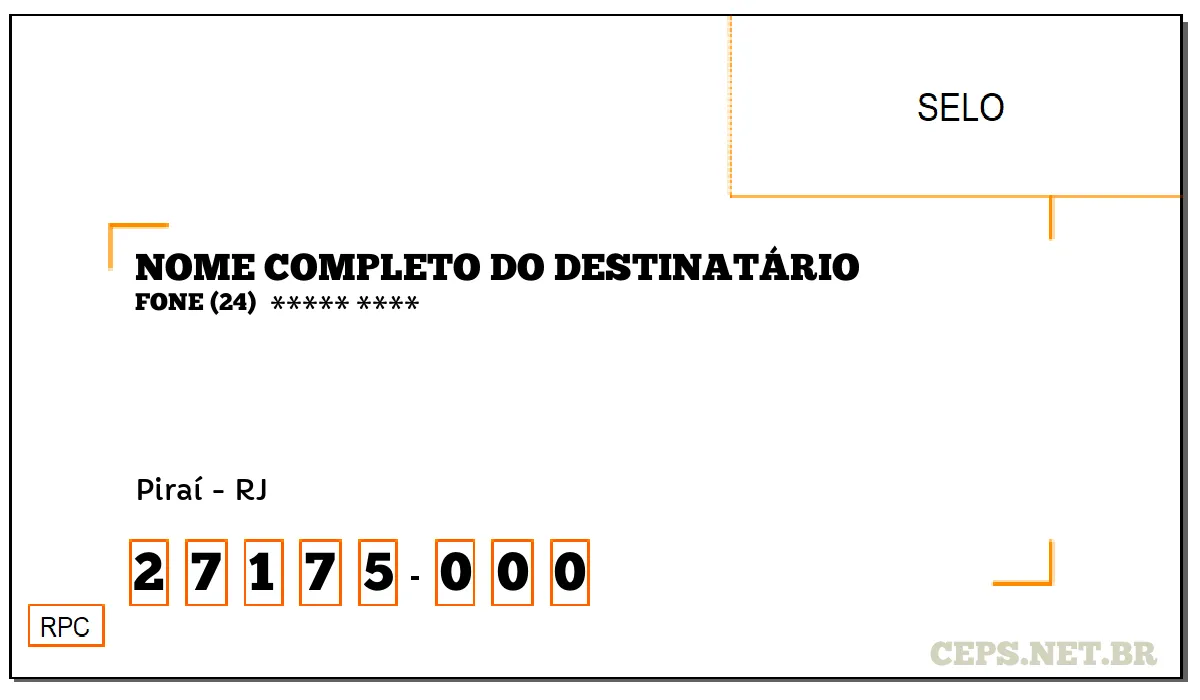 CEP PIRAÍ - RJ, DDD 24, CEP 27175000, , BAIRRO .