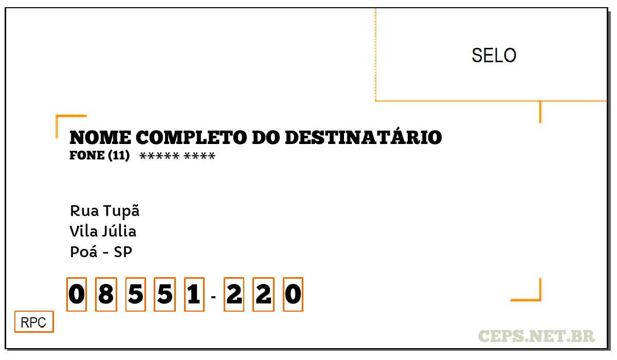 CEP POÁ - SP, DDD 11, CEP 08551220, RUA TUPÃ, BAIRRO VILA JÚLIA.