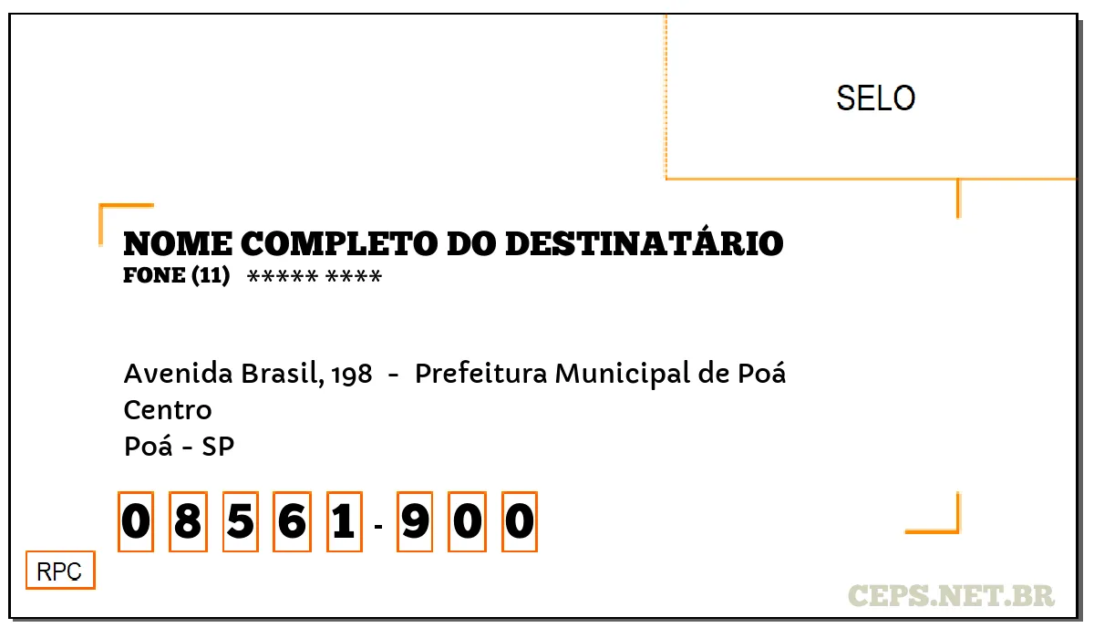 CEP POÁ - SP, DDD 11, CEP 08561900, AVENIDA BRASIL, 198 , BAIRRO CENTRO.