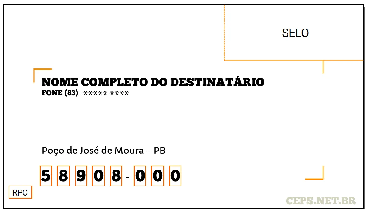 CEP POÇO DE JOSÉ DE MOURA - PB, DDD 83, CEP 58908000, , BAIRRO .