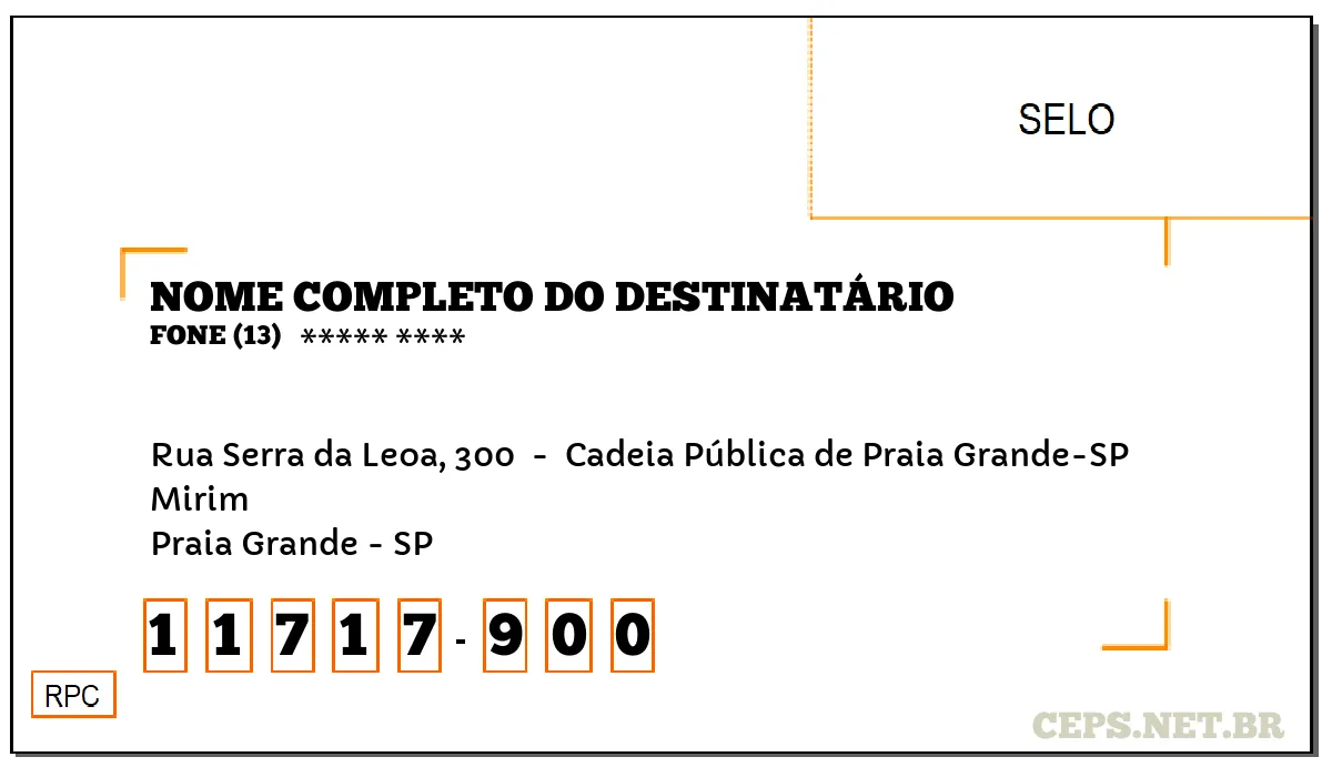 CEP PRAIA GRANDE - SP, DDD 13, CEP 11717900, RUA SERRA DA LEOA, 300 , BAIRRO MIRIM.