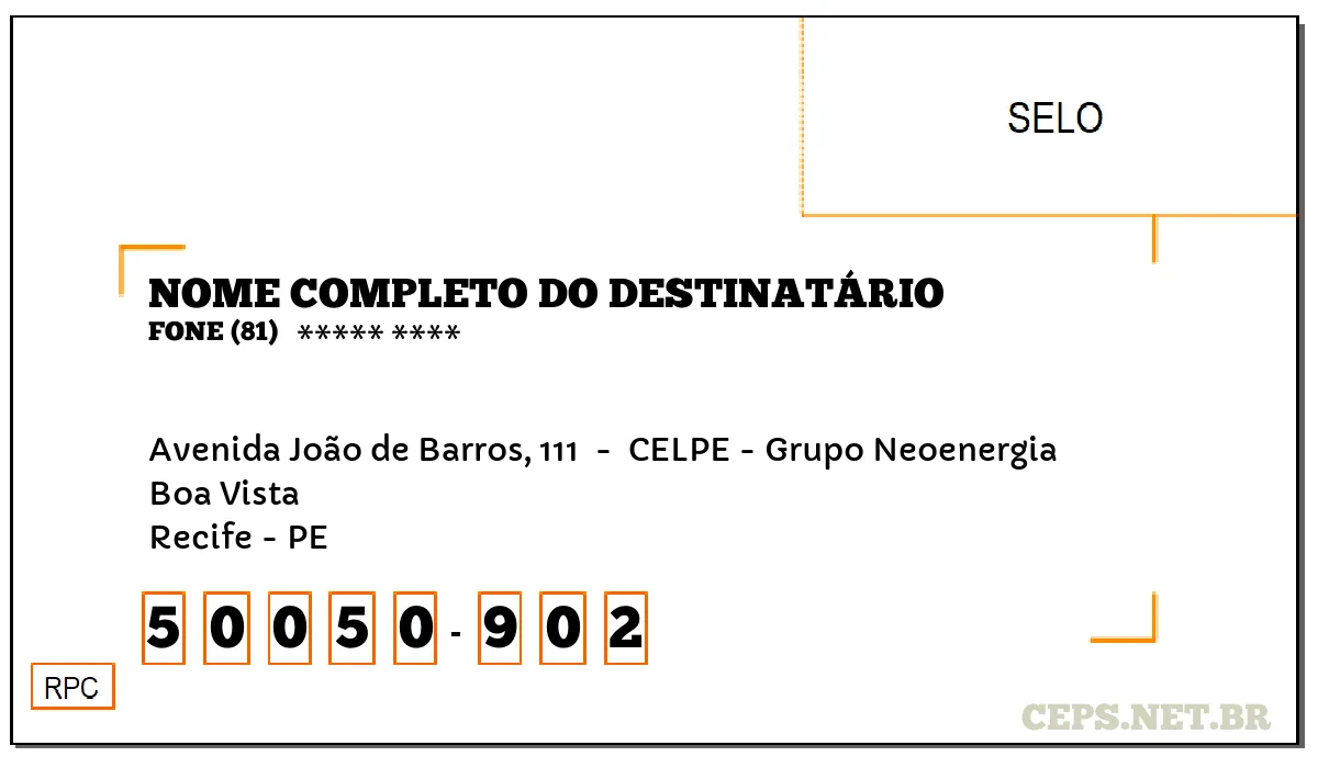 CEP RECIFE - PE, DDD 81, CEP 50050902, AVENIDA JOÃO DE BARROS, 111 , BAIRRO BOA VISTA.