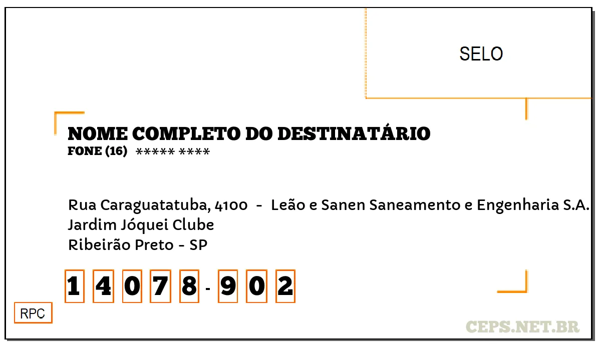 CEP RIBEIRÃO PRETO - SP, DDD 16, CEP 14078902, RUA CARAGUATATUBA, 4100 , BAIRRO JARDIM JÓQUEI CLUBE.