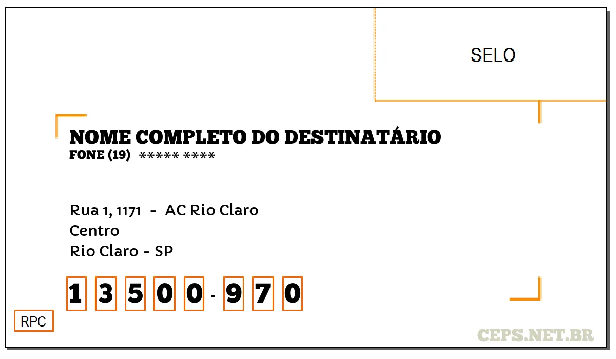 CEP RIO CLARO - SP, DDD 19, CEP 13500970, RUA 1, 1171 , BAIRRO CENTRO.