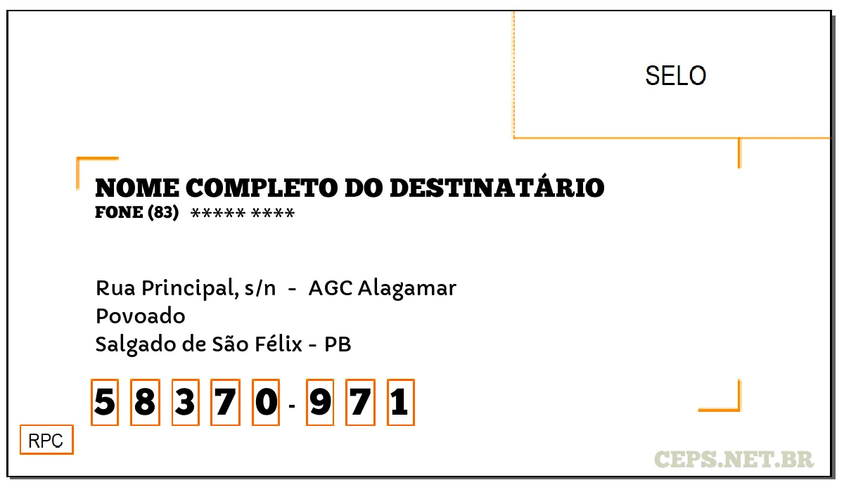 CEP SALGADO DE SÃO FÉLIX - PB, DDD 83, CEP 58370971, RUA PRINCIPAL, S/N , BAIRRO POVOADO.