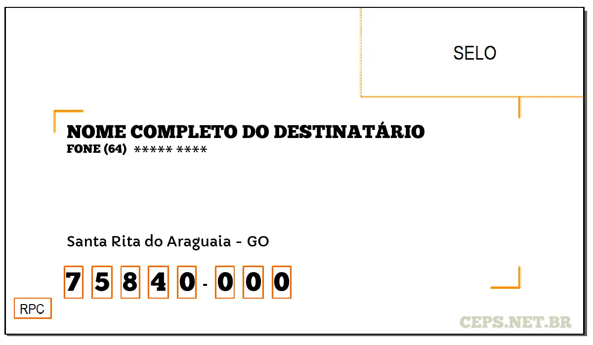 CEP SANTA RITA DO ARAGUAIA - GO, DDD 64, CEP 75840000, , BAIRRO .