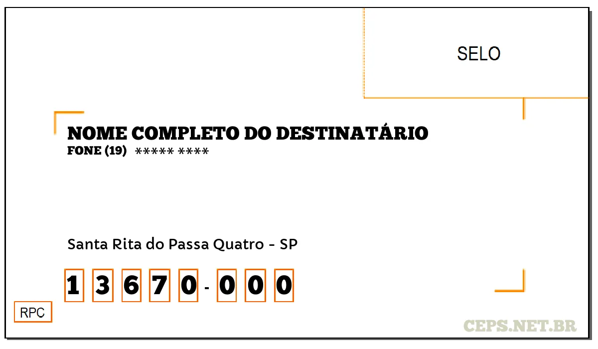 CEP SANTA RITA DO PASSA QUATRO - SP, DDD 19, CEP 13670000, , BAIRRO .