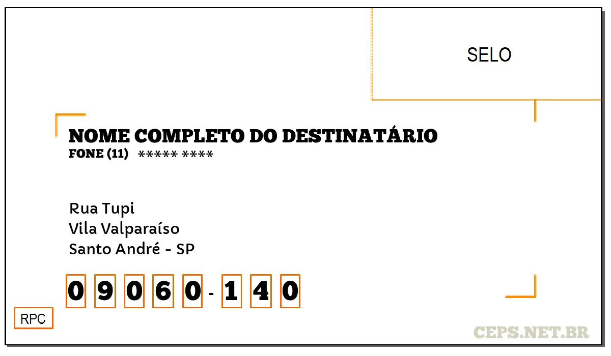 CEP SANTO ANDRÉ - SP, DDD 11, CEP 09060140, RUA TUPI, BAIRRO VILA VALPARAÍSO.