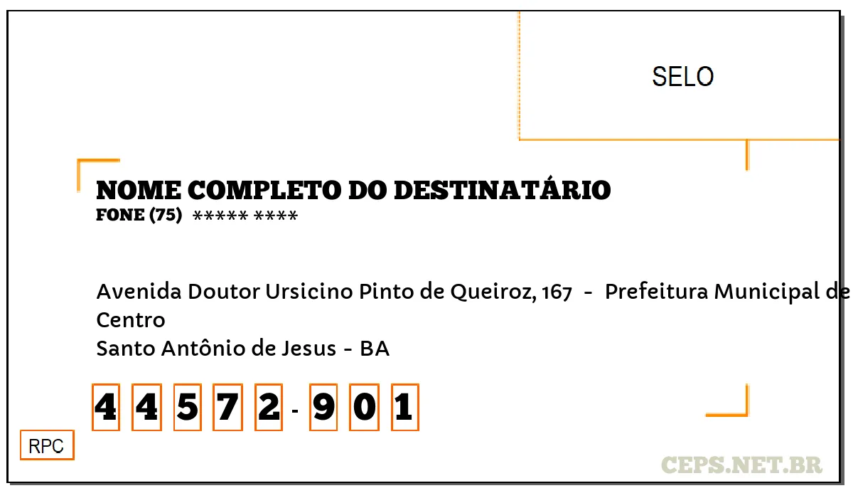 CEP SANTO ANTÔNIO DE JESUS - BA, DDD 75, CEP 44572901, AVENIDA DOUTOR URSICINO PINTO DE QUEIROZ, 167 , BAIRRO CENTRO.