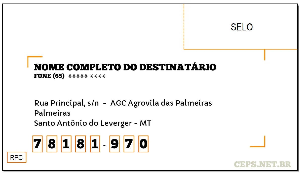 CEP SANTO ANTÔNIO DO LEVERGER - MT, DDD 65, CEP 78181970, RUA PRINCIPAL, S/N , BAIRRO PALMEIRAS.