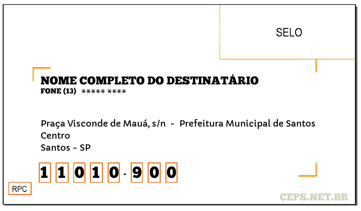 CEP SANTOS - SP, DDD 13, CEP 11010900, PRAÇA VISCONDE DE MAUÁ, S/N , BAIRRO CENTRO.