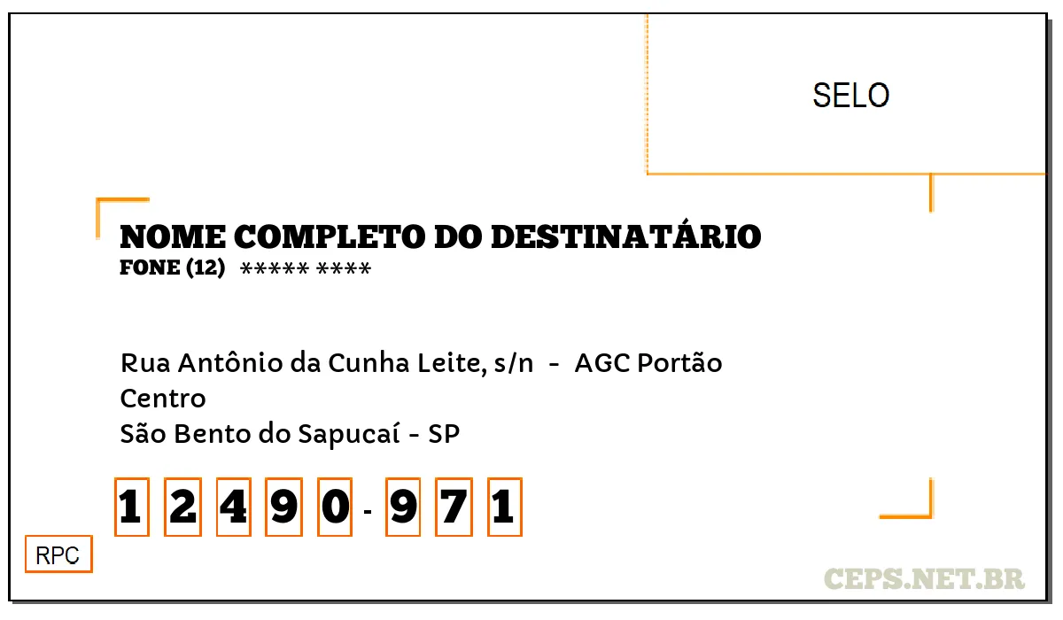 CEP SÃO BENTO DO SAPUCAÍ - SP, DDD 12, CEP 12490971, RUA ANTÔNIO DA CUNHA LEITE, S/N , BAIRRO CENTRO.