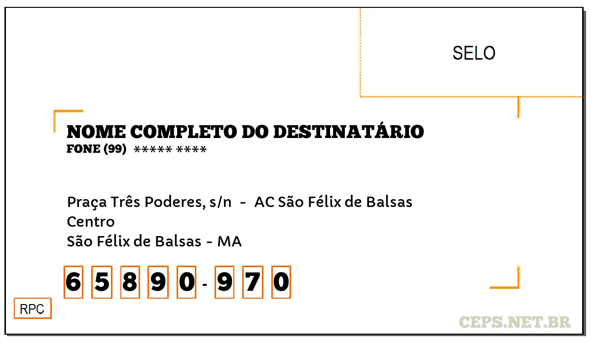 CEP SÃO FÉLIX DE BALSAS - MA, DDD 99, CEP 65890970, PRAÇA TRÊS PODERES, S/N , BAIRRO CENTRO.