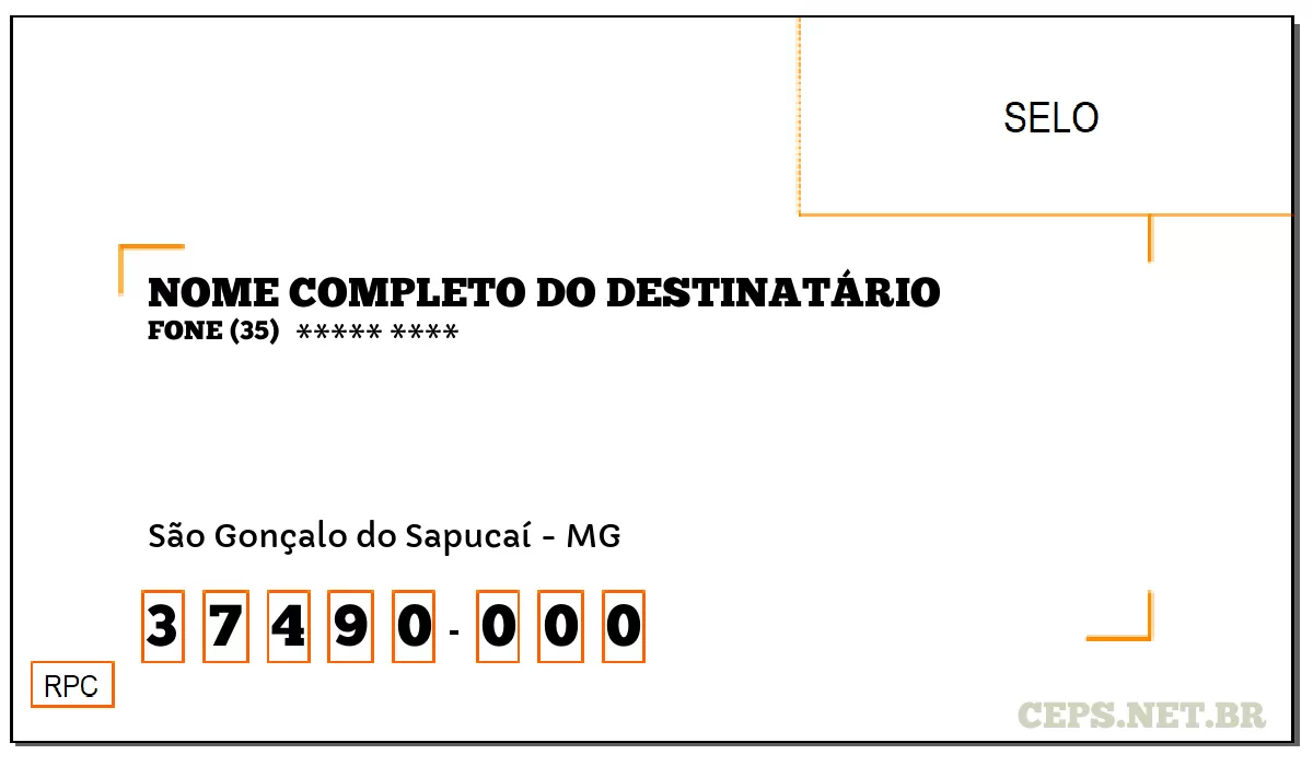 CEP SÃO GONÇALO DO SAPUCAÍ - MG, DDD 35, CEP 37490000, , BAIRRO .