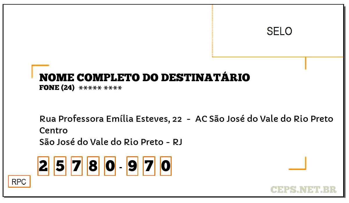 CEP SÃO JOSÉ DO VALE DO RIO PRETO - RJ, DDD 24, CEP 25780970, RUA PROFESSORA EMÍLIA ESTEVES, 22 , BAIRRO CENTRO.