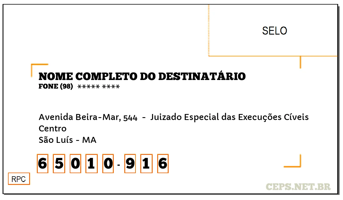 CEP SÃO LUÍS - MA, DDD 98, CEP 65010916, AVENIDA BEIRA-MAR, 544 , BAIRRO CENTRO.