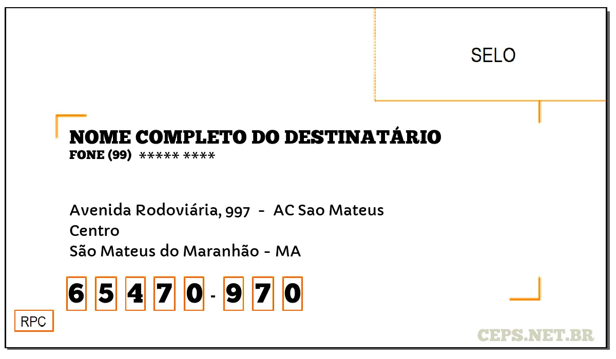 CEP SÃO MATEUS DO MARANHÃO - MA, DDD 99, CEP 65470970, AVENIDA RODOVIÁRIA, 997 , BAIRRO CENTRO.