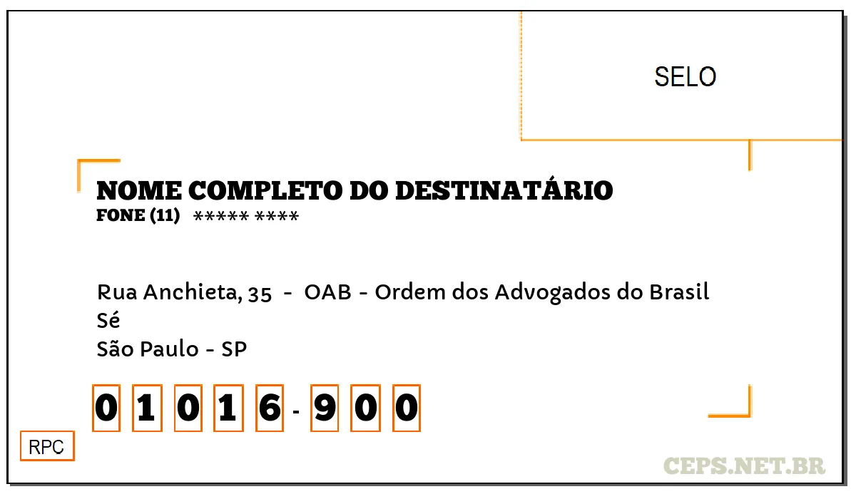 CEP SÃO PAULO - SP, DDD 11, CEP 01016900, RUA ANCHIETA, 35 , BAIRRO SÉ.