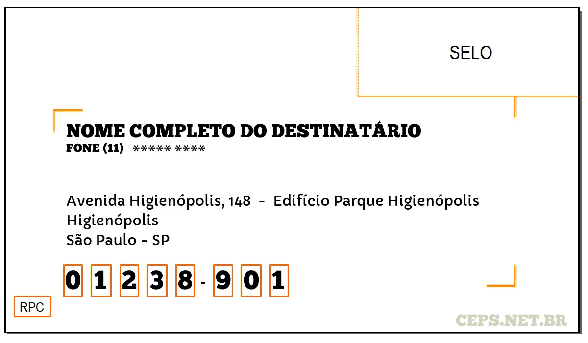 CEP SÃO PAULO - SP, DDD 11, CEP 01238901, AVENIDA HIGIENÓPOLIS, 148 , BAIRRO HIGIENÓPOLIS.