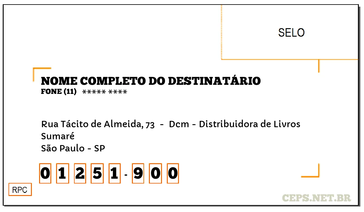 CEP SÃO PAULO - SP, DDD 11, CEP 01251900, RUA TÁCITO DE ALMEIDA, 73 , BAIRRO SUMARÉ.