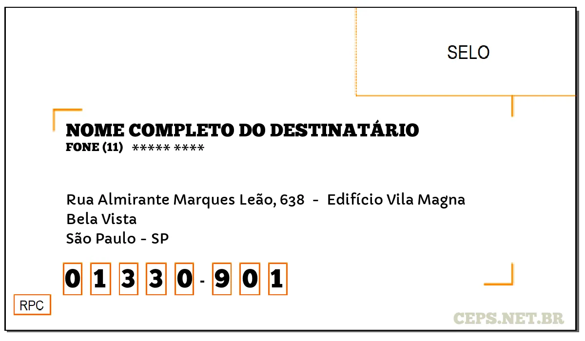 CEP SÃO PAULO - SP, DDD 11, CEP 01330901, RUA ALMIRANTE MARQUES LEÃO, 638 , BAIRRO BELA VISTA.