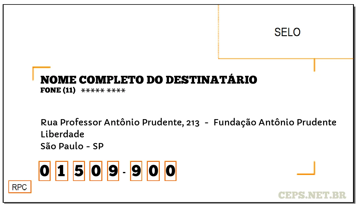 CEP SÃO PAULO - SP, DDD 11, CEP 01509900, RUA PROFESSOR ANTÔNIO PRUDENTE, 213 , BAIRRO LIBERDADE.