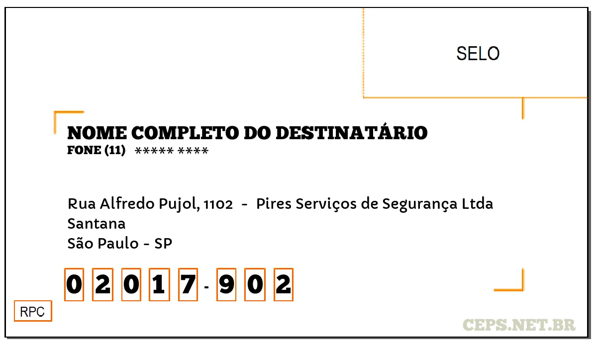 CEP SÃO PAULO - SP, DDD 11, CEP 02017902, RUA ALFREDO PUJOL, 1102 , BAIRRO SANTANA.