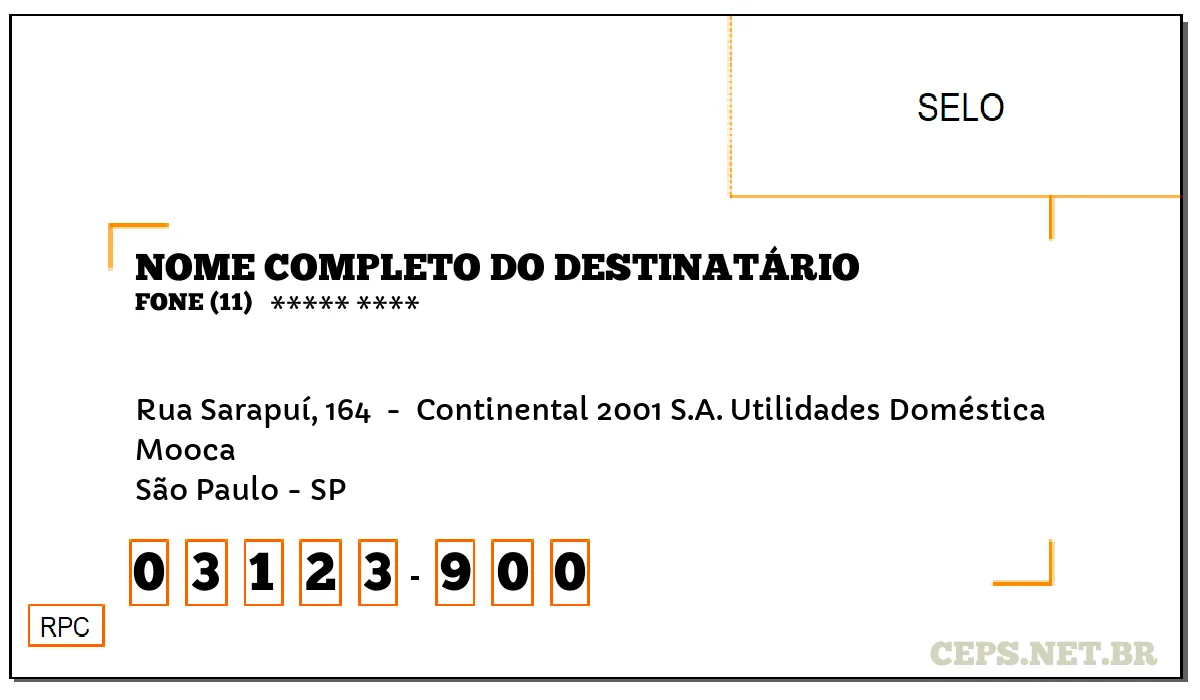 CEP SÃO PAULO - SP, DDD 11, CEP 03123900, RUA SARAPUÍ, 164 , BAIRRO MOOCA.