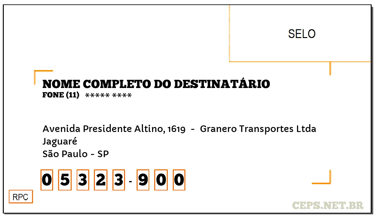 CEP SÃO PAULO - SP, DDD 11, CEP 05323900, AVENIDA PRESIDENTE ALTINO, 1619 , BAIRRO JAGUARÉ.