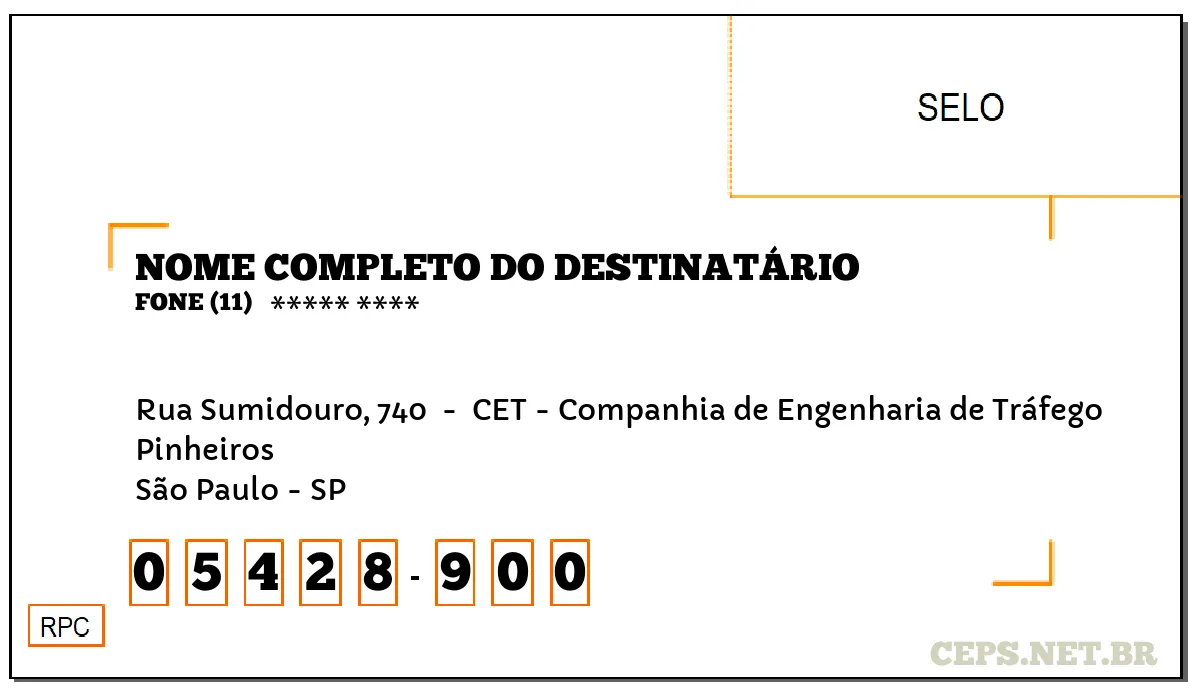 CEP SÃO PAULO - SP, DDD 11, CEP 05428900, RUA SUMIDOURO, 740 , BAIRRO PINHEIROS.