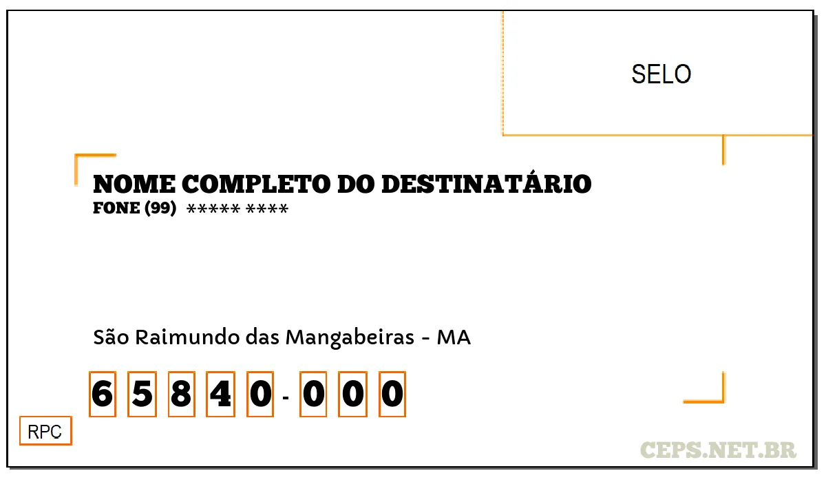 CEP SÃO RAIMUNDO DAS MANGABEIRAS - MA, DDD 99, CEP 65840000, , BAIRRO .