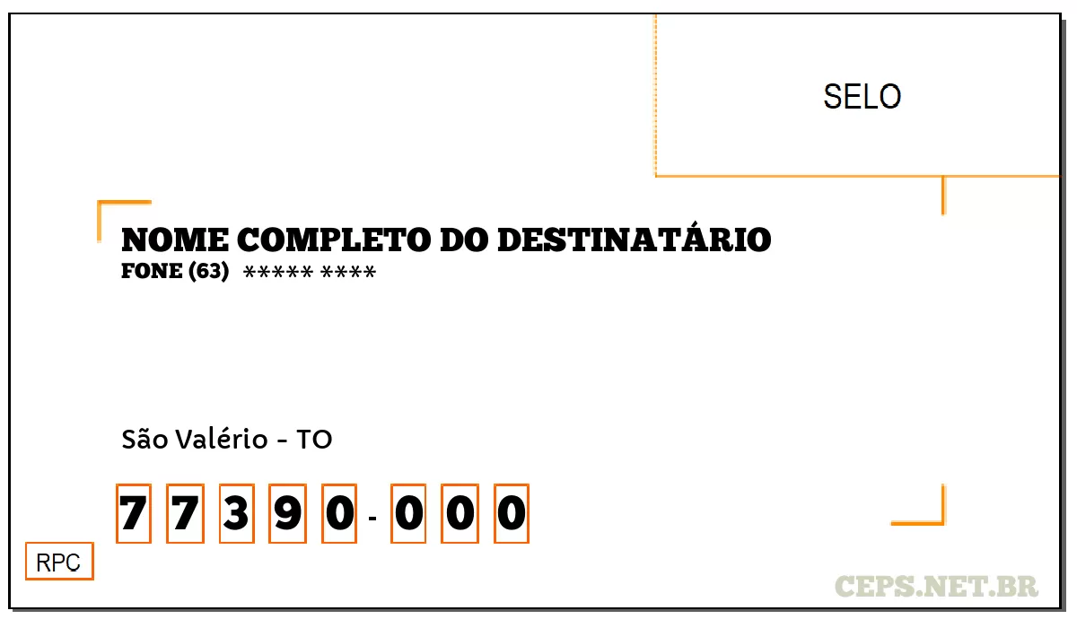 CEP SÃO VALÉRIO - TO, DDD 63, CEP 77390000, , BAIRRO .
