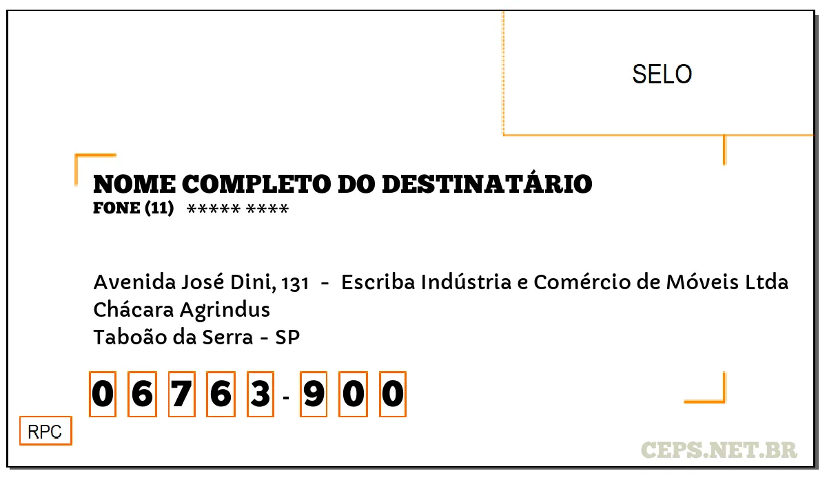 CEP TABOÃO DA SERRA - SP, DDD 11, CEP 06763900, AVENIDA JOSÉ DINI, 131 , BAIRRO CHÁCARA AGRINDUS.