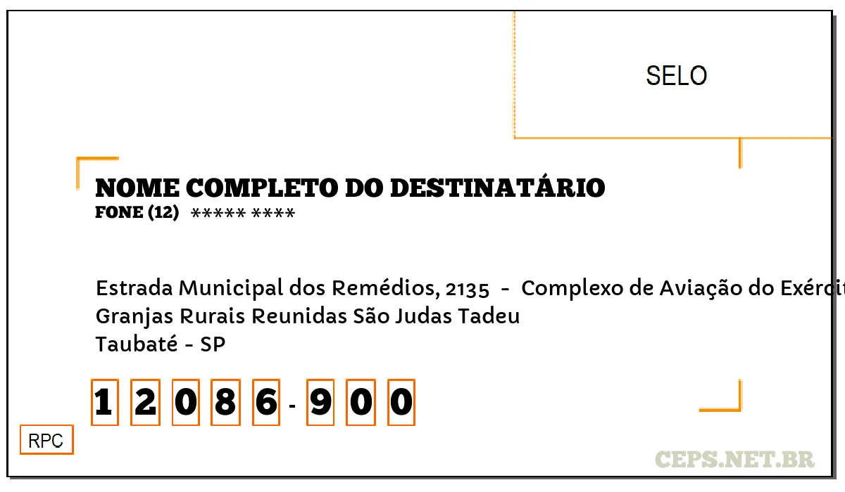 CEP TAUBATÉ - SP, DDD 12, CEP 12086900, ESTRADA MUNICIPAL DOS REMÉDIOS, 2135 , BAIRRO GRANJAS RURAIS REUNIDAS SÃO JUDAS TADEU.