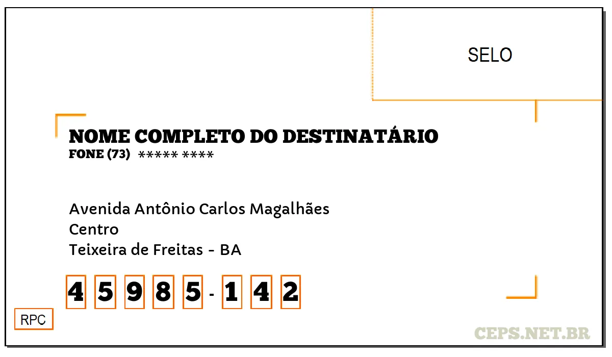 CEP TEIXEIRA DE FREITAS - BA, DDD 73, CEP 45985142, AVENIDA ANTÔNIO CARLOS MAGALHÃES, BAIRRO CENTRO.