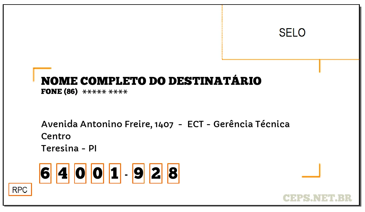 CEP TERESINA - PI, DDD 86, CEP 64001928, AVENIDA ANTONINO FREIRE, 1407 , BAIRRO CENTRO.