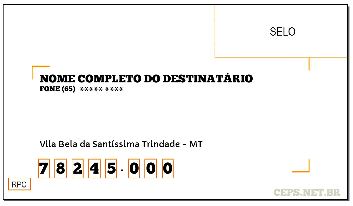 CEP VILA BELA DA SANTÍSSIMA TRINDADE - MT, DDD 65, CEP 78245000, , BAIRRO .